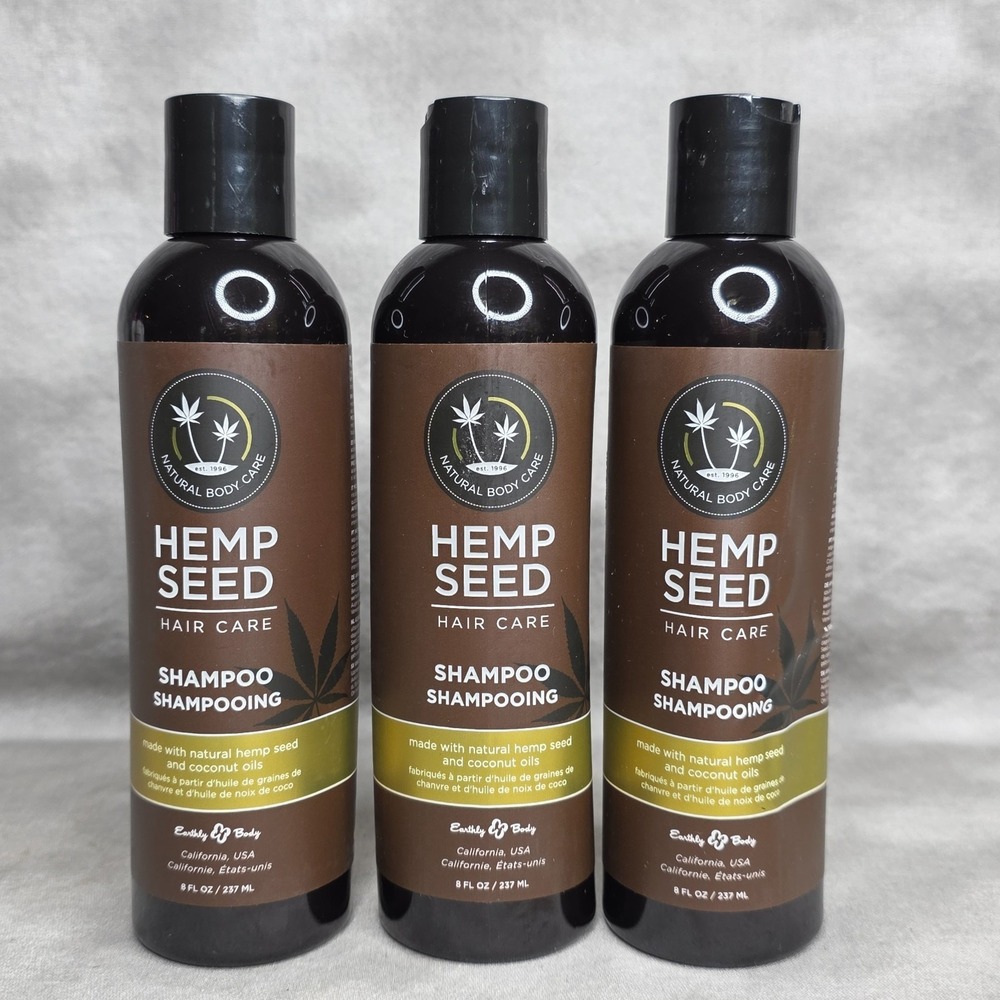 (X3) Earthly Body Hemp Seed Hair Care Shampoo, 8 oz w/Coconut Oils